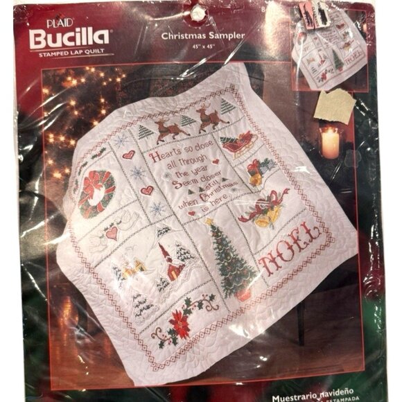 Bucilla Christmas Sampler Stamped Lap Quilt Kit #84831 NEW 48" X 48" - Picture 2 of 5